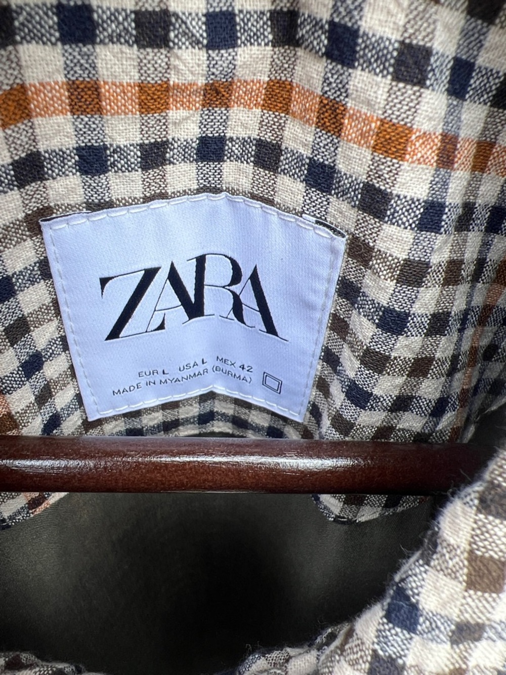 Zara Checked Bomber Jacket in Blue, White & Tan, Orange, and Olive Green - Picture 2 of 8